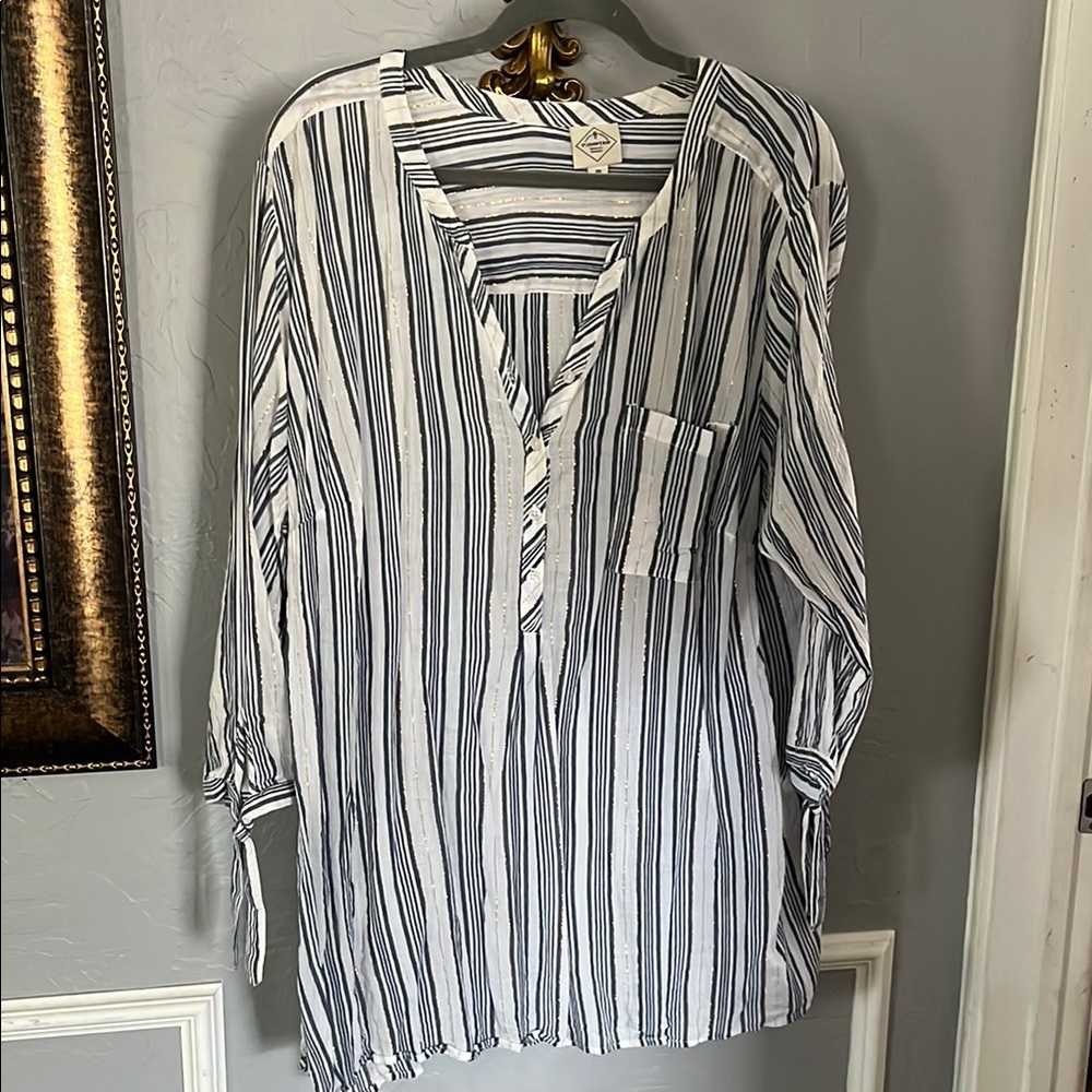 Striped White Blue and Gold Blouse